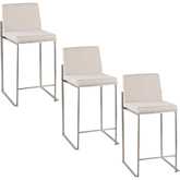 Fuji 26" High Back Counter Stool in Stainless Steel & Beige Fabric (Set of 3)